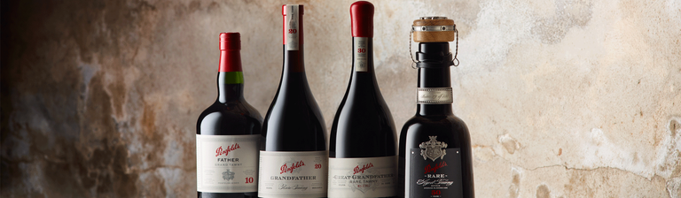 Penfolds Father, Grandfather, Great Grandfather and 50 year old rare tawny bottles