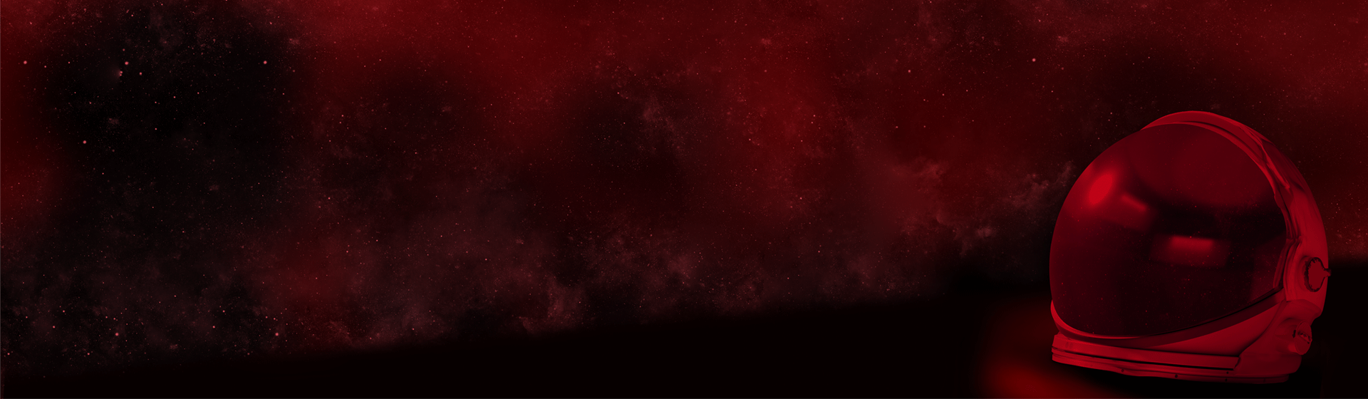 Astronaut helmet amongst red galaxy background