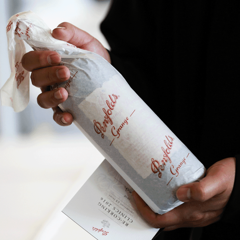 Penfolds bottle wrapped in tissue paper