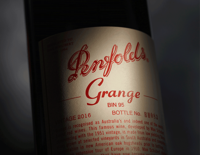 Penfolds Grange 2016 bottle with Spotlight Lighting