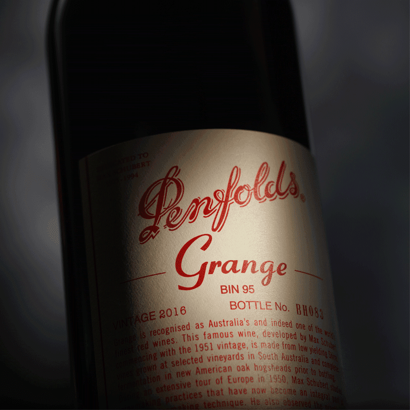Close up of Grange 2016 label with spotlight