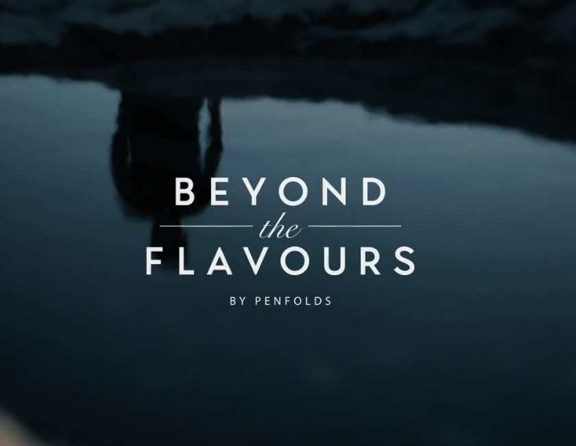 Video screenshot with 'Beyond the Flavours with Penfolds' overlaid with white text
