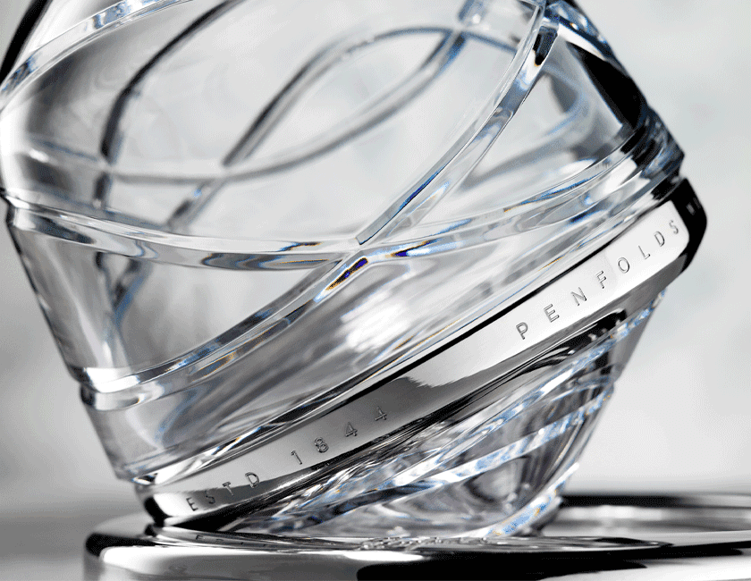 Closeup of Saint Louis x Penfolds Series 2 Crystal Decanter 