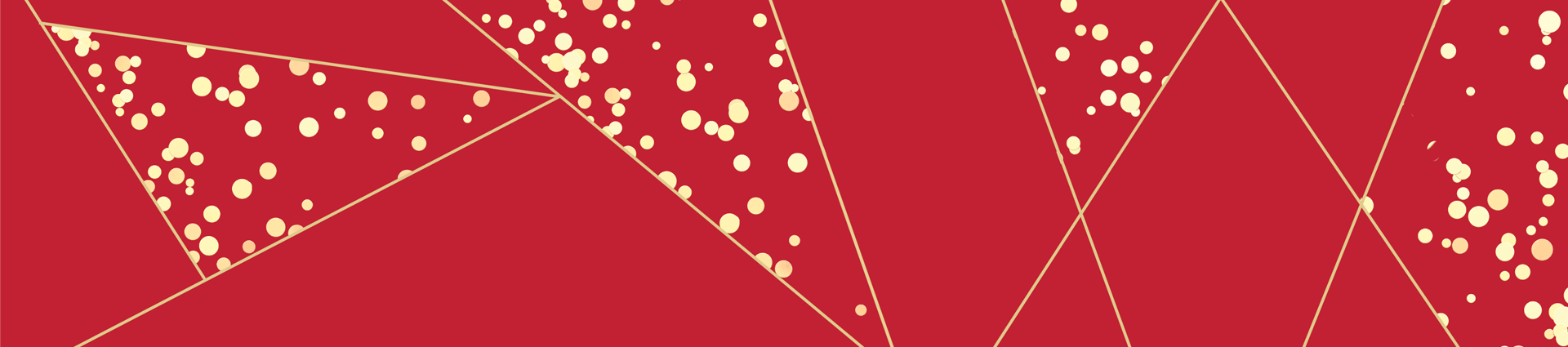 Red background with gold geometric lines and confetti