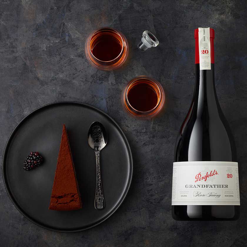 Penfolds Grandfather fortified wine paired with chocolate cake
