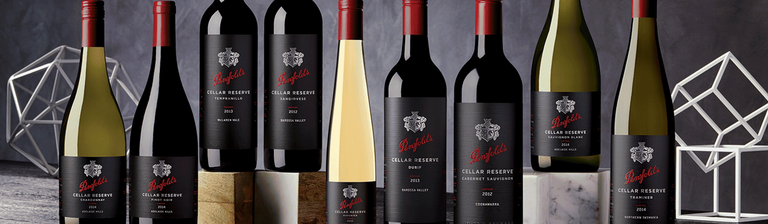 9 Cellar Reserve bottles on plinths of varying heights